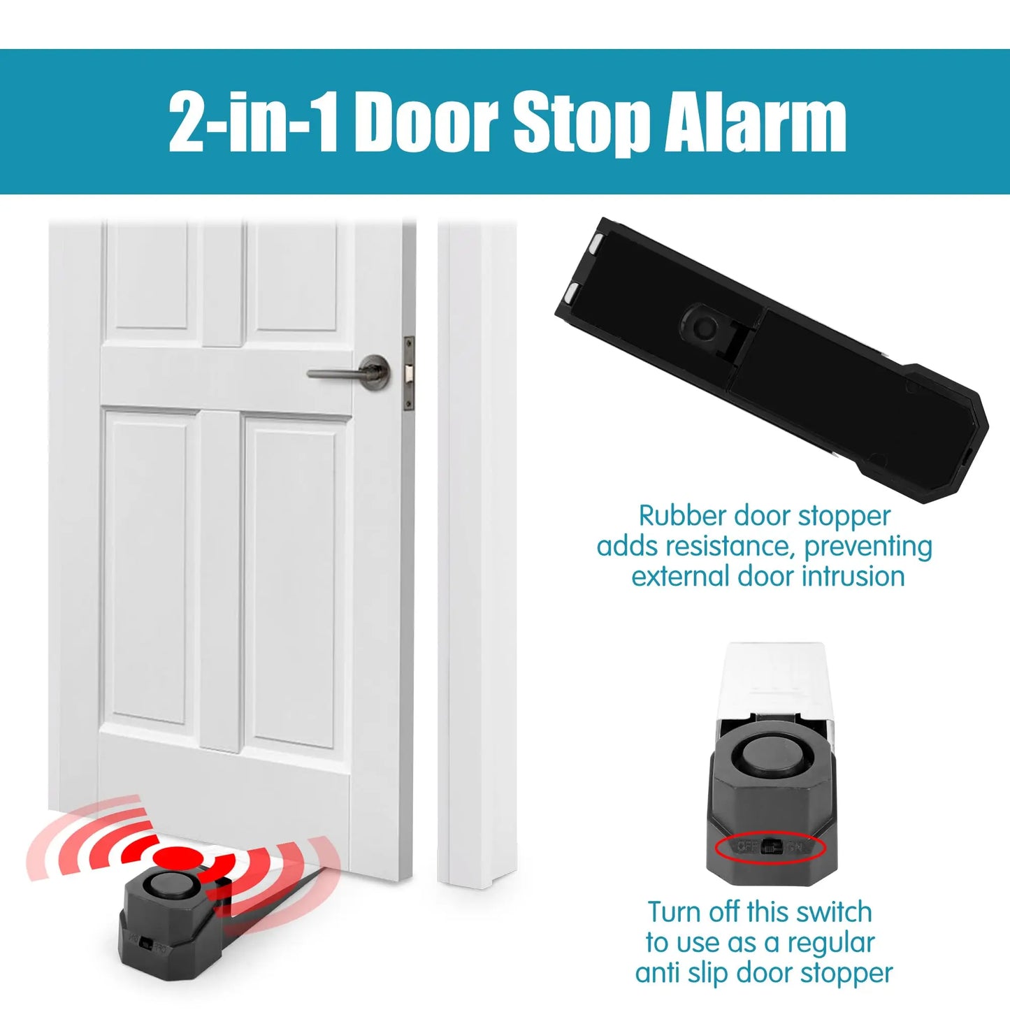 Wireless Door Stop Alarm System 120dB Wedge Security Floor Door Stops Home Doorstop Preasure Alarm