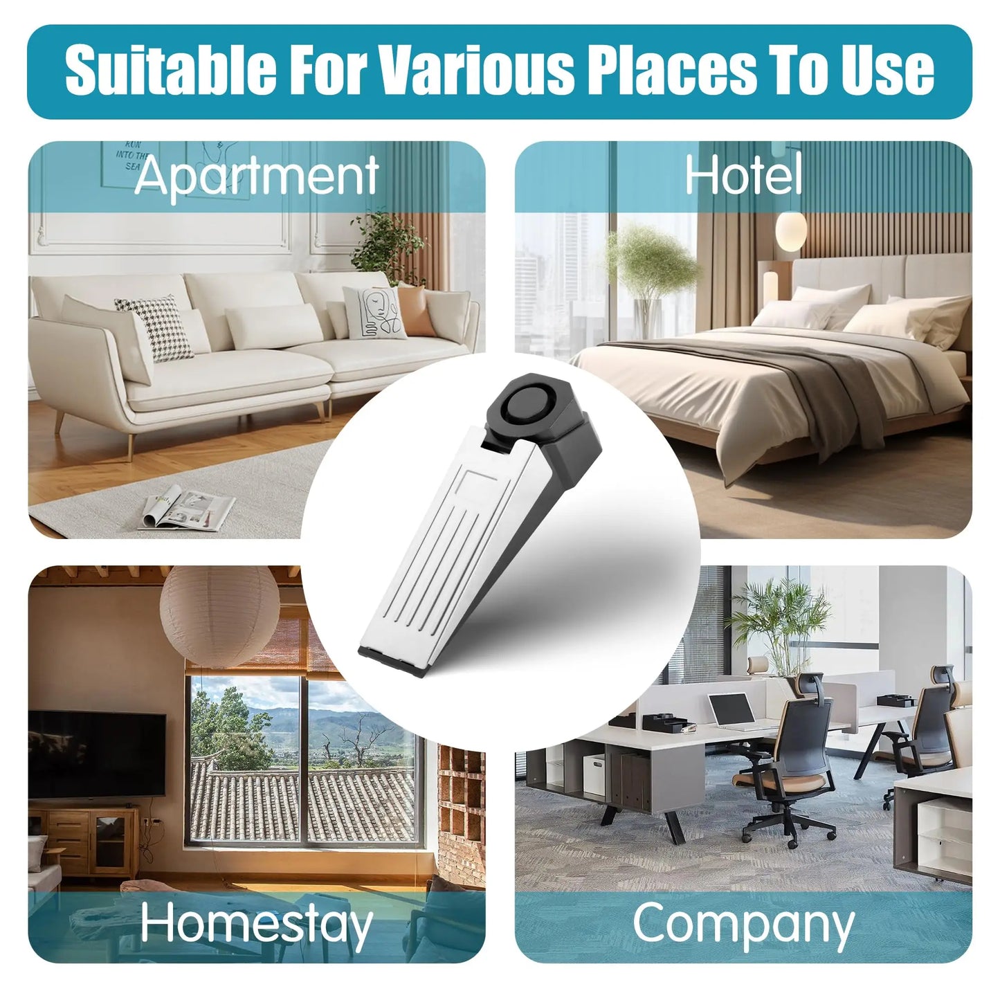 Wireless Door Stop Alarm System 120dB Wedge Security Floor Door Stops Home Doorstop Preasure Alarm