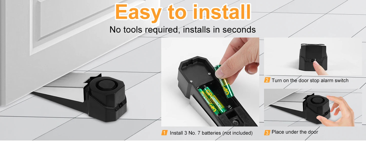 Wireless Door Stop Alarm System 120dB Wedge Security Floor Door Stops Home Doorstop Preasure Alarm